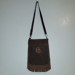 Vintage Boho Hippie Brown Suede Purse Adjustable Strap/Cross Body Bag